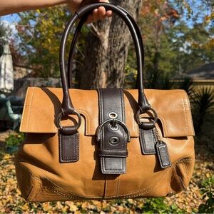 Y2K ▶️ Coach ◀️ Soho Satchel Bag 2 Tone Brit Tan & Dark Brown Hang Tag